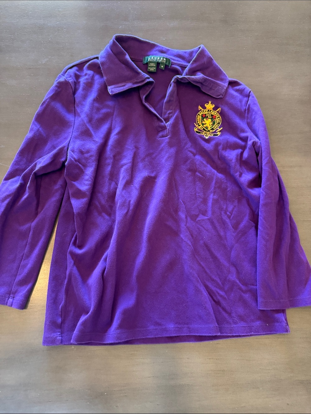 Ralph Lauren Purple Long-Sleeve Polo with Crest Patch